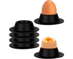 Siliconen Eierdopjes Set met Dienblad voor Gekookte Eieren - Zwart - Keukenaccessoire voor Ontbijt - Set van 6 stuks