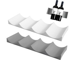 Siliconen flessenhouders - 2 stuks - Stapelbaar wijnrek - wijnkast - Koelkast organizer - Koelkastorganizer voor wijn - Koelkast Drankmat - Antislip bekerhouder - Geschikt voor 8 blikjes - Voor Blikjes en Wijnflessen - Grijs+Wit