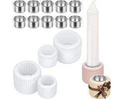Siliconen gietvormen - 4 stuks siliconen kaarshouders - 10 stuks metalen kandelaars - gietvormen voor kaarsen - siliconen kaarsenstandaard voor staafkaarsen en theelichtjes