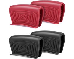 Siliconen-handgrepen-voor-potten - pannenlappen - antislip - hittebestendig - siliconen hulpgreep - ovenschalen - pannen - keukenaccessoire - koken - bakken - geschikt voor gietijzeren braadpannen - zwart - rood