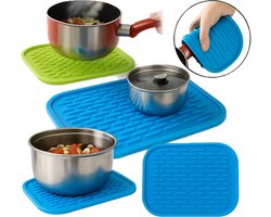 Siliconen Hittebestendige Onderzetter Blauw – 16 x 22 cm | Antislip Placemat | Multifunctionele Keukenmat voor Pannen, Borden & Glazen | Blauw/Zwart | Flexibel & Duurzaam
