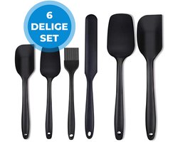 Siliconen Keukengerei Set - 6 Delige Set - Lepels, Pannenlikkers, Kwast - Hittebestendig tot 230°C - BPA-vrij - Vaatwasserbestendig - Anti-aanbak - Anti-kras - Voor Koken en Bakken - Zwart