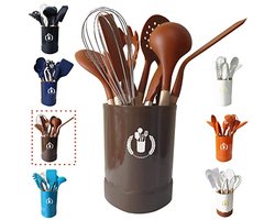 Siliconen keukengerei set met houten handvat - hittebestendige keukengadgets en gereedschap