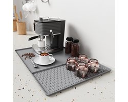 Siliconen koffiemat, 60 cm x 40 cm barmat, met afneembare drooggedeelte voor borden - Geschikt voor koffiemachines en bordenrekken, grijze uitvoering 1