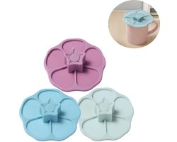 Siliconen kopdeksel - Creatieve siliconen bekerdeksel met bloemblaadjes - herbruikbaar - anti-stof - Glazen deksel - Siliconen bekerdeksel herbruikbaar- Voor drinkglazen - Koffie bierpul - lekvrije bekerdeksels voor koffie - 3 stuks