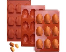 Siliconen Madeleine Bakvorm - Schelpvorm - 3 Stuks - Rood - 9 Holtes