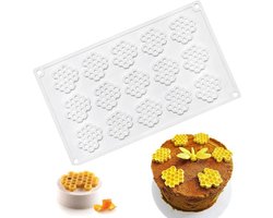 Siliconen mal met 15 holtes voor 3D cakevorm - Bakvorm voor fondant - Bijen vorm voor chocolade - Koekjes en taartdecoratie - Wit