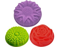 Siliconen mallen met bloemenpatroon voor cake en brood - 3D-vorm in zonnebloem, chrysant en roos