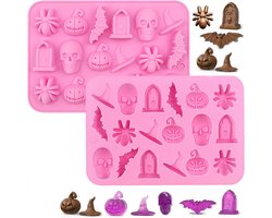 Siliconen mallen-siliconen bakvormen-2 stuks Halloween siliconen mallen - Siliconen mal Snoep Schedel Siliconen mal Chocolade, Halloween, Halloween 3D siliconen mal Chocolade, Snoep, Gelei, Chocolade - Roze - 18x12,4x1,4cm