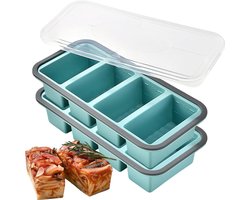 Siliconen Meal Prep Bakjes - 4-vaks Opbergbak met Deksel - Herbruikbare Maaltijdcontainer voor Invriezen en Bewaren - Geschikt voor Soep en Bouillon - Set van 2 Stuks - Blauw