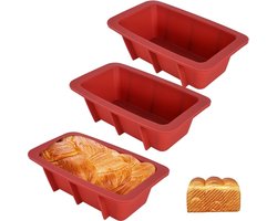 Siliconen mini broodbakvorm, 3 stuks, 12 cm bakvorm, siliconen bakvorm, antiaanbakvorm, bakvorm voor zelfgebakken brood, cake, gehaktbrood, browniecake, rood