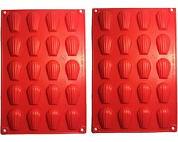 Siliconen mini-Madeleine-dienblad, 2 stuks, 20 gaten, doe-het-zelf rode schelp, madeleine, siliconen vormen, uitsteekvorm, 20 gaten, taartvorm, anti-aanbaklaag