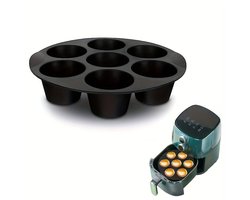 Siliconen Muffin bakvormen voor Airfryer & Oven – 7 Cups Non-stick Bakvormpjes – Herbruikbaar, BPA-vrij – Geschikt voor Airfryer, Oven, Magnetron & Vriezer – Bakaccessoire voor Muffins, Cupcakes, Snacks & Meer - Alternatief voor Bakpapier – Zwart