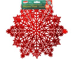 Siliconen Pannenonderzetter En Placemat Sneeuwvlok – Rood – Voor Pannen Borden En Schalen – Hittebestendig En Antislip – Kerst Tafel En Keukendecoratie – Ø 38 Cm - 1 Stuks [59703C]