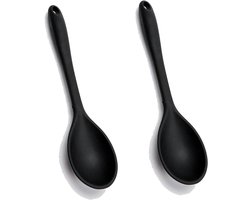 Siliconen Pollepelset 2 ST. Zwart | Anti-aanbaklaag | Hittebestendig & Vaatwasbestendig | Pollepel, Lepel, Roerlepel, Kooklepel, Opscheplepel, Groentelepel, Serveerlepel | Lepel met haakje | Silicone Keukengerei, Kookgerei Zwart