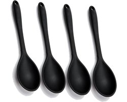 Siliconen Pollepelset 4 ST. Zwart | Anti-aanbaklaag | Hittebestendig & Vaatwasbestendig | Pollepel, Lepel, Roerlepel, Kooklepel, Opscheplepel, Groentelepel, Serveerlepel | Lepel met haakje | Silicone Keukengerei, Kookgerei Zwart