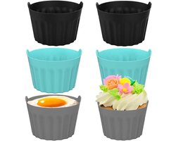 Siliconen Ramekins voor Airfryer - Set van 9, Ideaal voor Eieren, Muffins en Desserts - Blauwe, Zwarte en Grijze Kleuren