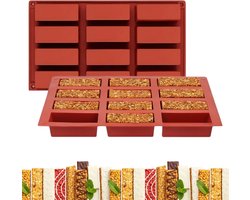 Siliconen repen bakvorm - 12 rechthoekige holtes - Chocolade repen & Granola bars - Eiwitrepen - Gips & epoxy