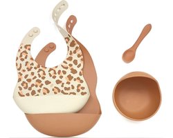 Siliconen slabbenset - Tijger- 4 delig - met opvangbakje - Kraamcadeau - Baby - Peuter - Kinderen - Serviesset - Babyservies