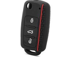 Siliconen Sleutelcover Sport - Zwart met Rood - Sleutelhoesje Geschikt voor Volkswagen Golf / Polo / Tiguan / Up / Passat / Seat Leon / Skoda Citigo - Sleutel Hoesje Cover - Auto Accessoires Beschermhoesje