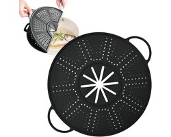 Siliconen spatdeksel - Anti-vet scherm - Schoon koken - Opvouwbaar ontwerp - 25-30 cm pannen - Zwart