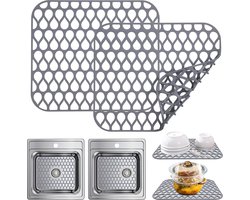 Siliconen spoelbakmat, 2 stuks, inklapbaar, hittebestendig, antislip, spoelbakbescherming, keukenspoelmat, voor roestvrijstalen spoelbak, wastafel, porseleinen kom (grijs, 33,58 x 31,6 cm)