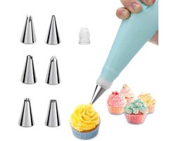 Siliconen spuitzakken en spuitmonden set - Met 6 Spuitmondjes - Herbruikbare gebak glazuur zakken - Voor cupcakes, koekjes crème taart decoreren-Blauw