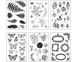 Siliconen Stempel Set - 6 Bladen met Vintage Planten, Bloemen en Vleermuizen voor DIY Bullet Journal, Scrapbooking en Kaarten Maken
