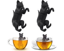 Siliconen Thee Infuser Set van 2 - Grijze Kat, Geschikt voor Theepotten en Theekoppen, Veilig en Vaatwasmachinebestendig