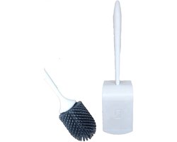 Siliconen toiletborstel - Toilet borstel met houder - Zelfklevende wandhouder - Pleeborstel - Grijs/Wit - CHPN