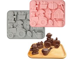 Siliconen Vorm Tractor 2 Stuks - 3D Chocoladevorm - Non-stick Mal - Chocolade Cookie Fondant IJsblokjes - Boerderij Thema - Groot Formaat.