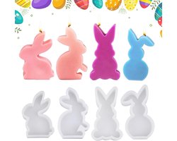 Siliconen vormen set voor 3D konijnengips en kaarshouder - Doe-het-zelf handwerk en woondecoratie - Paashaas en sojawaskaarsen - Set van 4 stuks