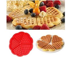 Siliconen Wafelvorm / Wafelijzer – Hartvorm - 5 Wafels - Rood - Wafelmaker