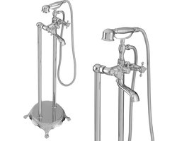 SILLA Vrijstaande Badmengkraan met staafhanddouche retro - 150cm doucheslang - chroom