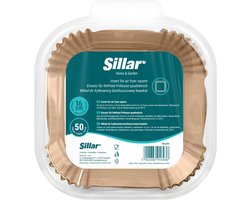 Sillar, AirFryer Wegwerpbakjes, Bakpapier voor luchtfriteuse 16 cm, anti-aanbaklaag, wegwerppapier voor airfryer, oven, pannen, magnetron, vierkant, 50 stuks