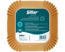Sillar, AirFryer Wegwerpbakjes, Bakpapier voor luchtfriteuse 20cm, anti-aanbaklaag, wegwerppapier voor airfryer, oven, pannen, magnetron, vierkant, 50 stuks