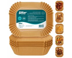 Sillar, AirFryer Wegwerpbakjes, Bakpapier voor luchtfriteuse 22 x 14 cm, anti-aanbaklaag, wegwerppapier voor airfryer, oven, pannen, magnetron, rechthoekig, 200 stuks