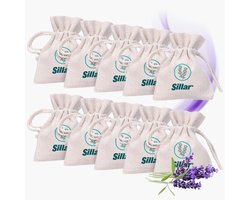 Sillar Lavendel geurzakjes 10 stuks - Gedroogde Lavendel in een linnen zak - voor kleding, textiel, kledingkast, auto - natuurlijke luchtverfrisser - anti motten- langdurige geur