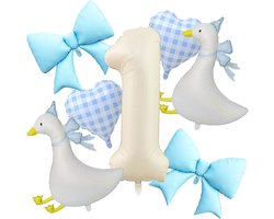 Silly Goose 1e Verjaardag Decoraties Meisje 7 Stks Gans Ballonnen Blauwe Boog