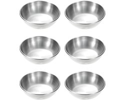 Silver Stainless Steel Dipping Dishes Linen 6 Pieces Silver Stainless Steel Dessert Bowls Snack Bowls Round Dipping Dishes Beautifully Finished and Good Choice for Tableware