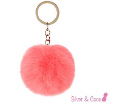 SilverAndCoco® - Faux Fur Bal / Meisjes Sleutelhanger Auto Huis / Key Chain Pom Pom / Sleutel Ring Nep Bol Imitatie Bont / Pluche Fluffy Bolletje / Sleutels Vrouwen - Peach