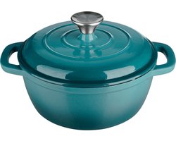 Silvercrest Gietijzeren Braadpan - Kleur: Petrol - Inhoud: ca. 2,8 L - Ø22 cm - Temperatuurbestendig: tot 240 °C - Ideaal voor sappig bakken, braden, stoven en smoren - Geschikt voor alle soorten warmtebronnen - incl. inductie - Stoofpot - Met Deksel