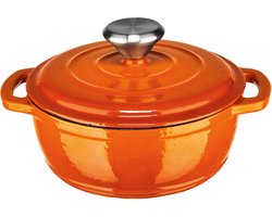 Silvercrest Gietijzeren Braadpan - Ø 16 cm - Oranje - Inhoud: 1,3 L - Geschikt voor: alle soorten kookplaten - Met druppelsysteem voor sappig en aromatisch braden - Gelijkmatige warmteverdeling - Duurzame emaillaag van binnen en buiten