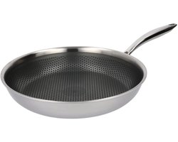 Silvercrest Premium Hybride RVS Pan - Ø 28 cm - met antiaanbaklaag - Geschikt voor alle soorten kookplaten - Buitenzijde van RVS binnenzijde met aluminium kern voor optimale warmteverdeling - Krasbestendige antiaanbaklaag door verhoogde RVS structuur