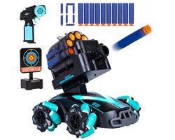 Silvergear® Bestuurbare Auto met Schietfunctie - RC Auto met Soft Bullets en Schietschijf - 2 Speelopties - 2 Oplaadbare Accu's - Voor Binnen & Buiten - Interactief Speelgoed voor Jongens en Meisjes - Zwart/Blauw - Cadeau voor Jongens - 6,7,8,9+ Jaar