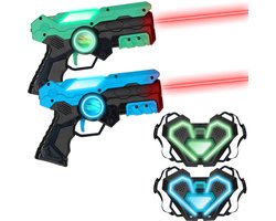 Silvergear Lasergame Set voor Kinderen met 2 Laserguns en 2 Vesten - Interactief Speelgoed Pistool 50m Bereik - Schietspel - Laser Tag Battle Buitenspeelgoed - Cadeau voor Jongens en Meisjes - 6, 7, 8, 9, 10, 11, 12, 13, 14, 15, 16 Jaar - Groen Blauw