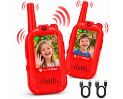 Silvergear® Walkie Talkie voor Kinderen en Volwassenen met Video Camera - Oplaadbaar via USB-C - Met Stemvervormer - Live Beeld & Geluid - Tot 200m Bereik - Vooraf Gekoppeld - Kinderspeelgoed - Rood - Cadeau voor Jongens en Meisjes 5,6,7,8,9,10+