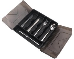 Silverware Drawer with Lid,Cutlery Storage Box Plastic,Utensil Holder with Lid,Durable 5 Compartments Silverware Container for Kitchen Countertop Plastic Cutlery Organiz