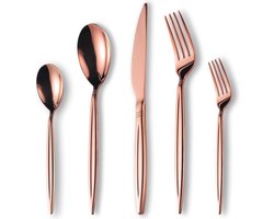 Silverware Serveerset, 30-delig, roestvrij stalen bestekservatieset met titanium coating in roségoud, serveerlepel, zilveren serveerapparaat, roestbescherming, loodvrij (30 stuks)