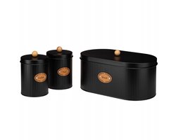 SIMO Koffie & Thee Set: Broodtrommel en 2 Bewaarblikken Zwart
